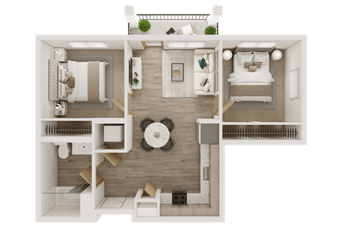Floor plan for 2 beds, 1 bath, 695 sqft